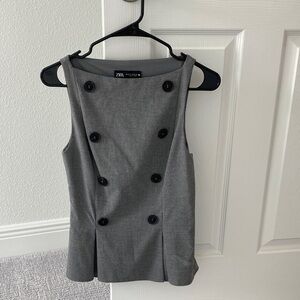 Zara Charcoal Double-Breasted Sleeveless Top